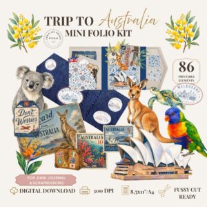 Mini Folio Cyfrowe papiery do samodzielnego wydruku do wycinania - digital, Podróż do Australii