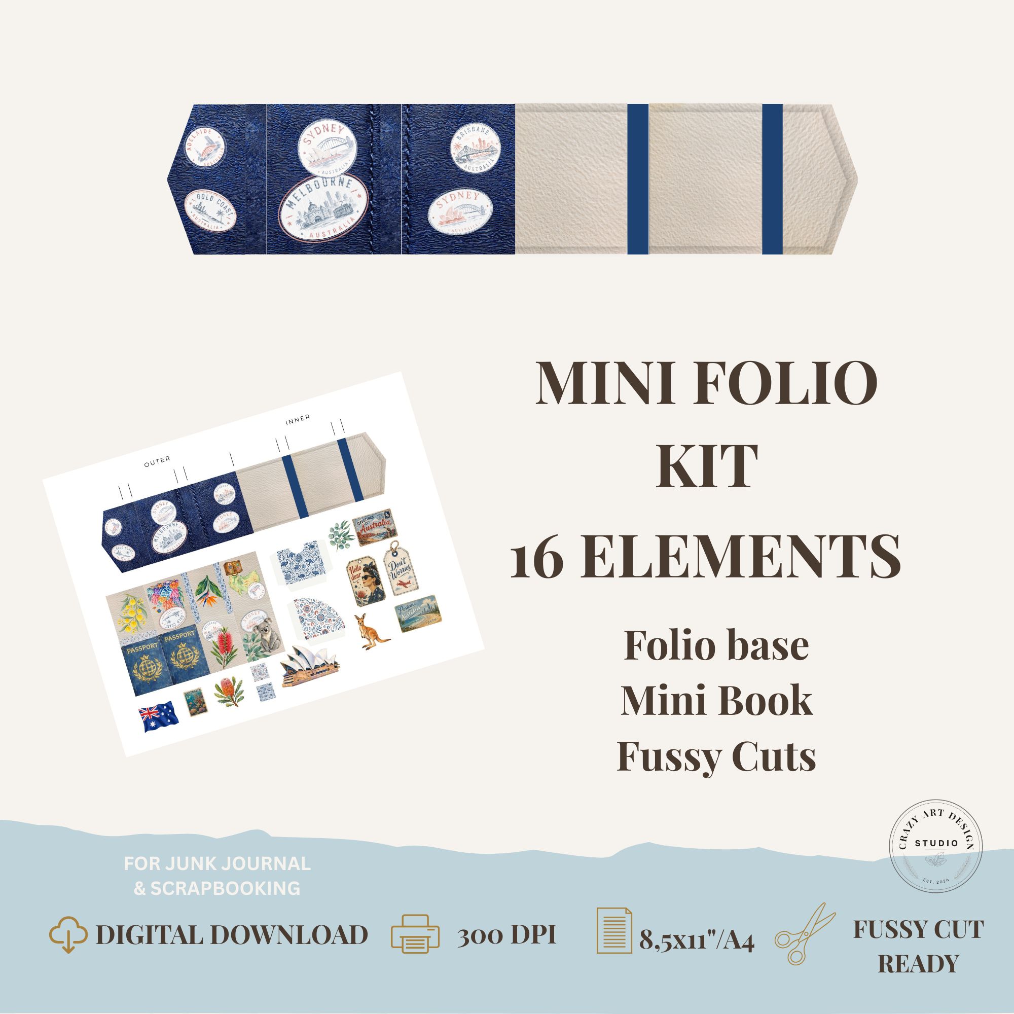Mini Folio Cyfrowe papiery do samodzielnego wydruku do wycinania - digital, Podróż do Australii - obrazek 4