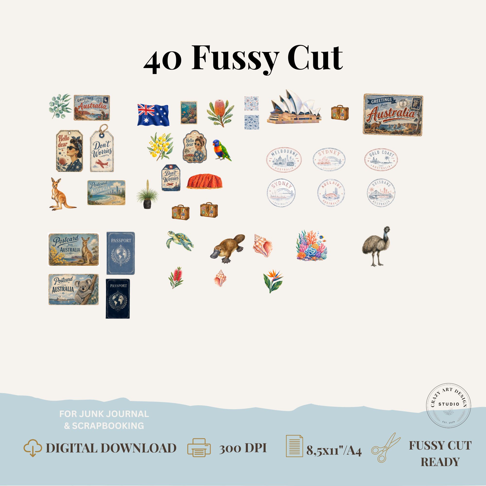 Mini Folio Cyfrowe papiery do samodzielnego wydruku do wycinania - digital, Podróż do Australii - obrazek 8