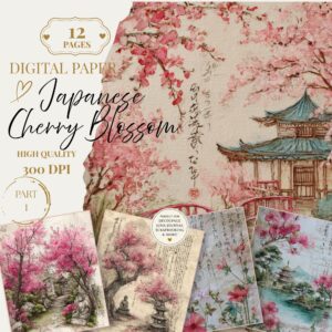 Zestaw papierów cyfrowych do samodzielnego wydruku - digital, Japonia - ogród Kwitnącej Wiśni